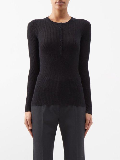 Gabriela Hearst - Julian Ribbed Cashmere-blend Henley Sweater - Womens - Black
