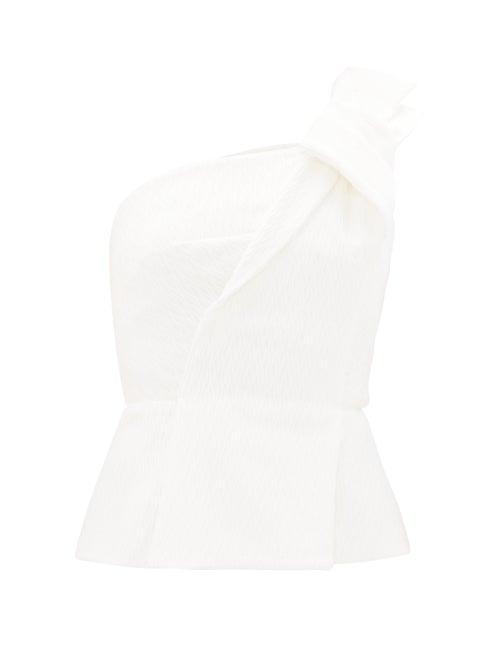 Matchesfashion.com Roland Mouret - Whitefield Rippled-pliss One-shoulder Top - Womens - White