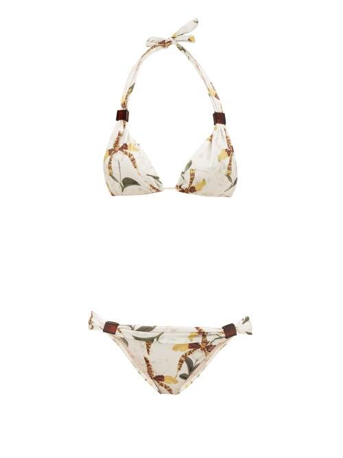 Matchesfashion.com Adriana Degreas - Orchid-print Triangle Bikini - Womens - White Print