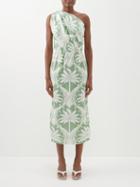 Johanna Ortiz - Under The Palm One-shoulder Linen Dress - Womens - Cream Green