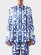 Dolce & Gabbana - Majolica-print Silk-faille Blouse - Womens - Blue White
