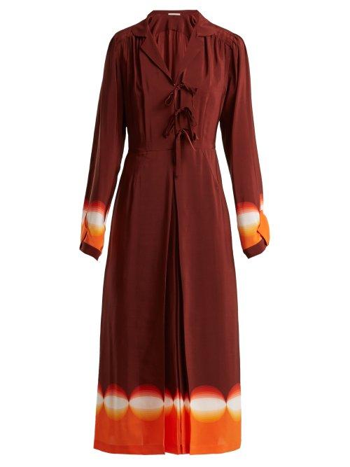 Matchesfashion.com Marco De Vincenzo - Contrast Panel Silk Crepe De Chine Dress - Womens - Orange Print