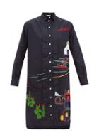 Matchesfashion.com Kilometre Paris - Mykonos Embroidered-cotton Shirt Dress - Womens - Blue Multi