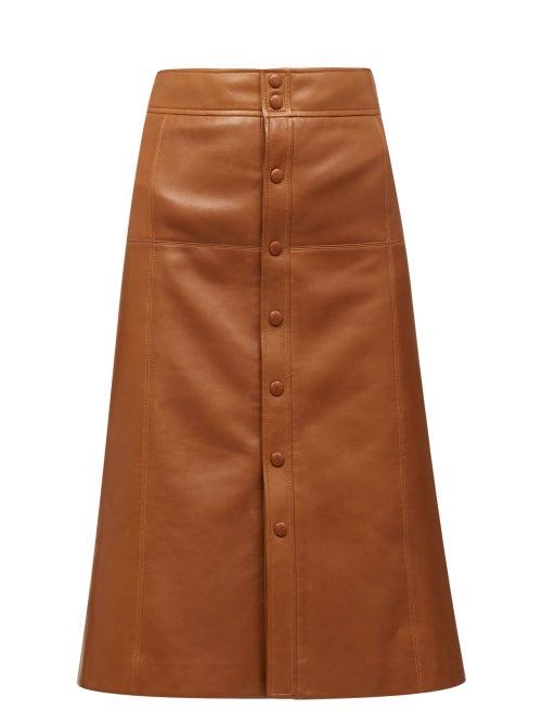 Matchesfashion.com Saint Laurent - A-line Leather Skirt - Womens - Brown