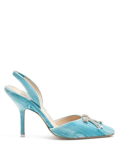 Matchesfashion.com Attico - Crystal Bow Velvet Slingback Pumps - Womens - Light Blue