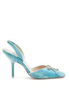 Matchesfashion.com Attico - Crystal Bow Velvet Slingback Pumps - Womens - Light Blue