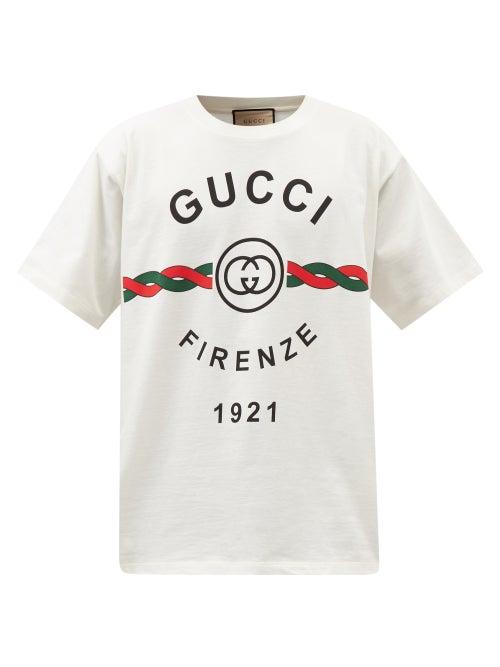 Gucci - Firenze Logo-print Cotton T-shirt - Mens - White Multi