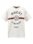 Gucci - Firenze Logo-print Cotton T-shirt - Mens - White Multi