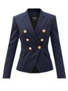 Ladies Rtw Balmain - Double-breasted Virgin Wool-twill Blazer - Womens - Navy