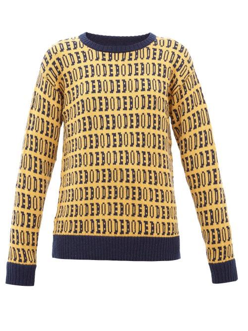 Matchesfashion.com Bode - Signature Logo Jacquard Wool Sweater - Womens - Yellow