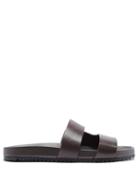 Mens Shoes Grenson - Chadwick Two-strap Leather Slides - Mens - Dark Brown