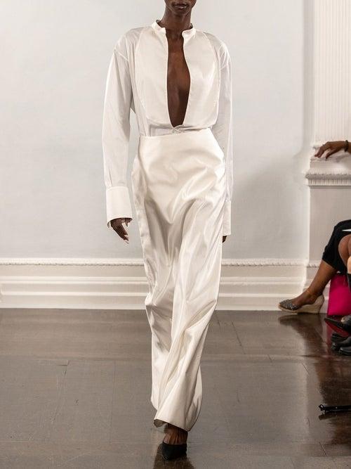 Maximilian - Duchess-satin Maxi Skirt - Womens - White