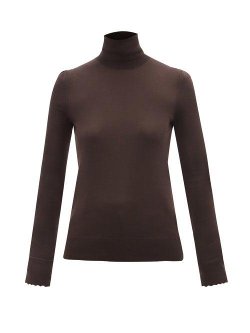 Chlo - Roll-neck Pleated-shoulder Wool Sweater - Womens - Brown