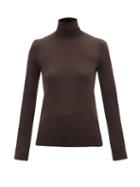 Chlo - Roll-neck Pleated-shoulder Wool Sweater - Womens - Brown
