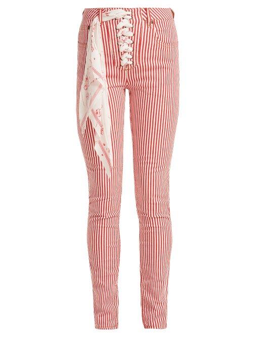 Matchesfashion.com Rockins - Lace Up High Rise Jeans - Womens - Red Stripe