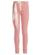 Matchesfashion.com Rockins - Lace Up High Rise Jeans - Womens - Red Stripe