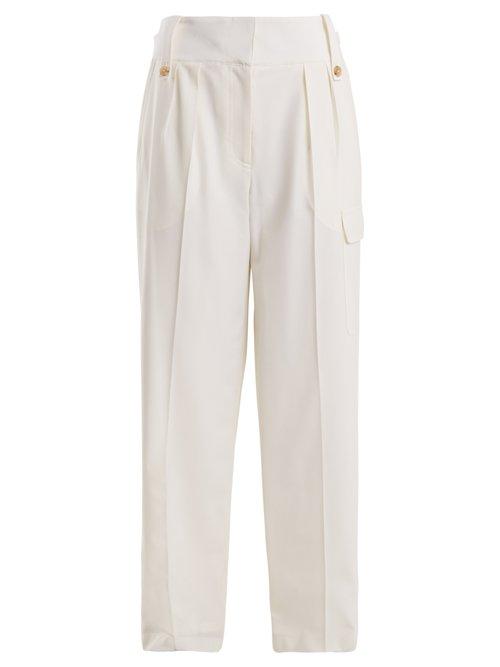 Matchesfashion.com The Row - Piefer Wide Leg Cotton Blend Trousers - Womens - Ivory