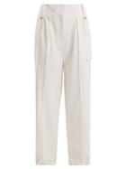 Matchesfashion.com The Row - Piefer Wide Leg Cotton Blend Trousers - Womens - Ivory
