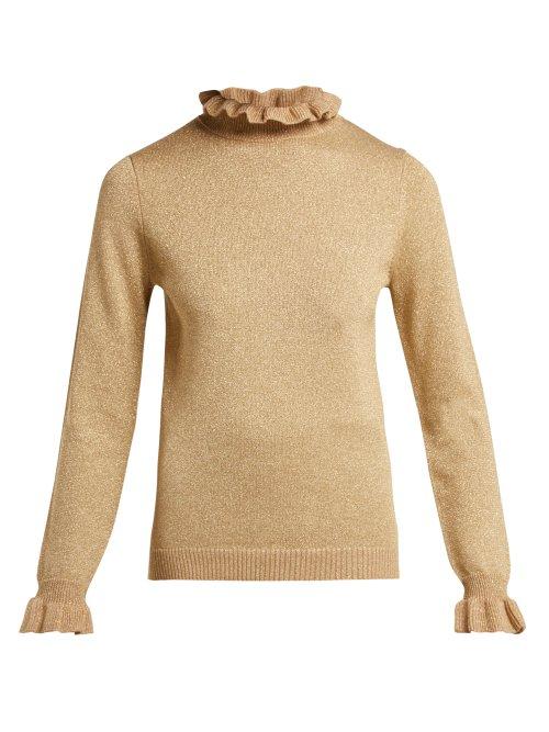Matchesfashion.com Shrimps - Robin Metallic Wool Blend Roll Neck Sweater - Womens - Gold