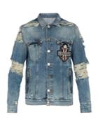 Balmain Distressed Crystal-embellished Denim Jacket
