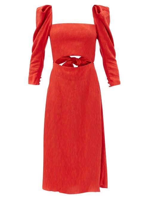 Matchesfashion.com Johanna Ortiz - Lady Of Heaven Square-neck Cloqu Dress - Womens - Red