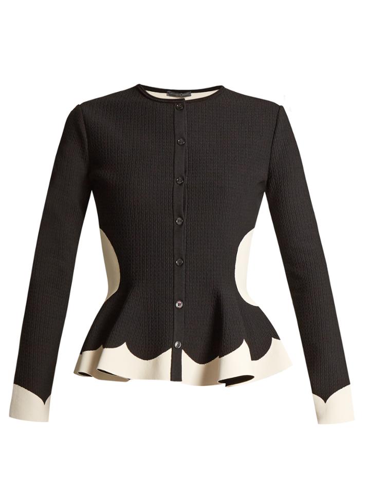 Alexander Mcqueen Peplum-hem Bi-colour Knit Cardigan