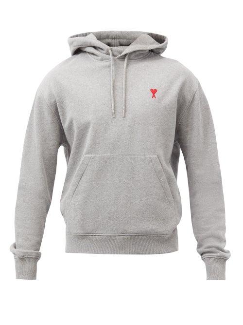 Ami - Ami De Caur-embroidered Cotton Hooded Sweatshirt - Mens - Grey