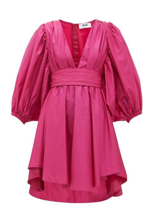 Matchesfashion.com Msgm - Balloon Sleeve Glitter Taffeta Mini Dress - Womens - Pink