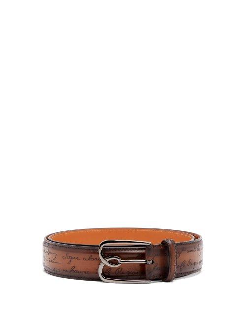 Matchesfashion.com Berluti - B Scritto Leather Belt - Mens - Brown