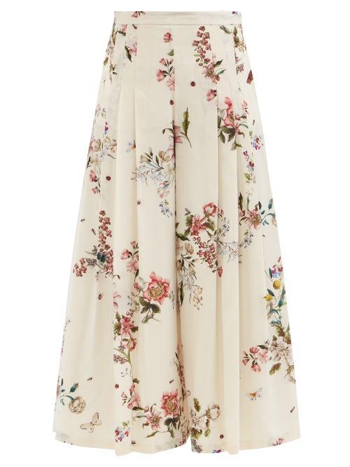Giambattista Valli - Floral-print Cropped Silk Wide-leg Trousers - Womens - Cream