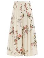 Giambattista Valli - Floral-print Cropped Silk Wide-leg Trousers - Womens - Cream