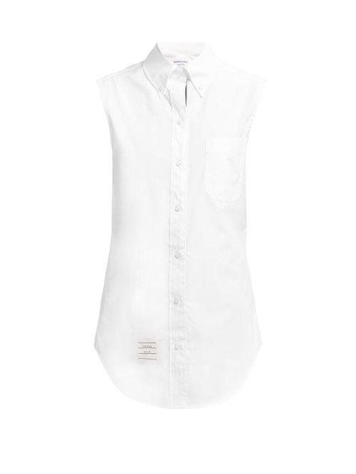 Matchesfashion.com Thom Browne - Striped Trim Sleeveless Cotton Shirt - Womens - White