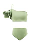 Maygel Coronel - Procida One-shoulder Ruffled Bikini - Womens - Jade