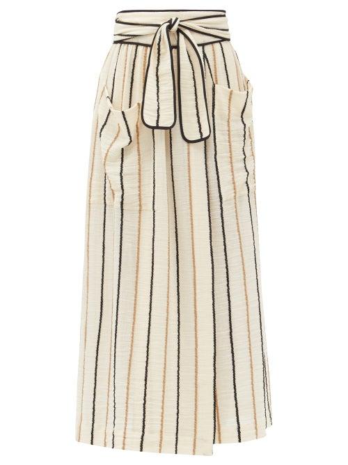 Matchesfashion.com Three Graces London - Della Striped Cotton-blend Cheesecloth Midi Skirt - Womens - Yellow Stripe