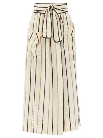 Matchesfashion.com Three Graces London - Della Striped Cotton-blend Cheesecloth Midi Skirt - Womens - Yellow Stripe