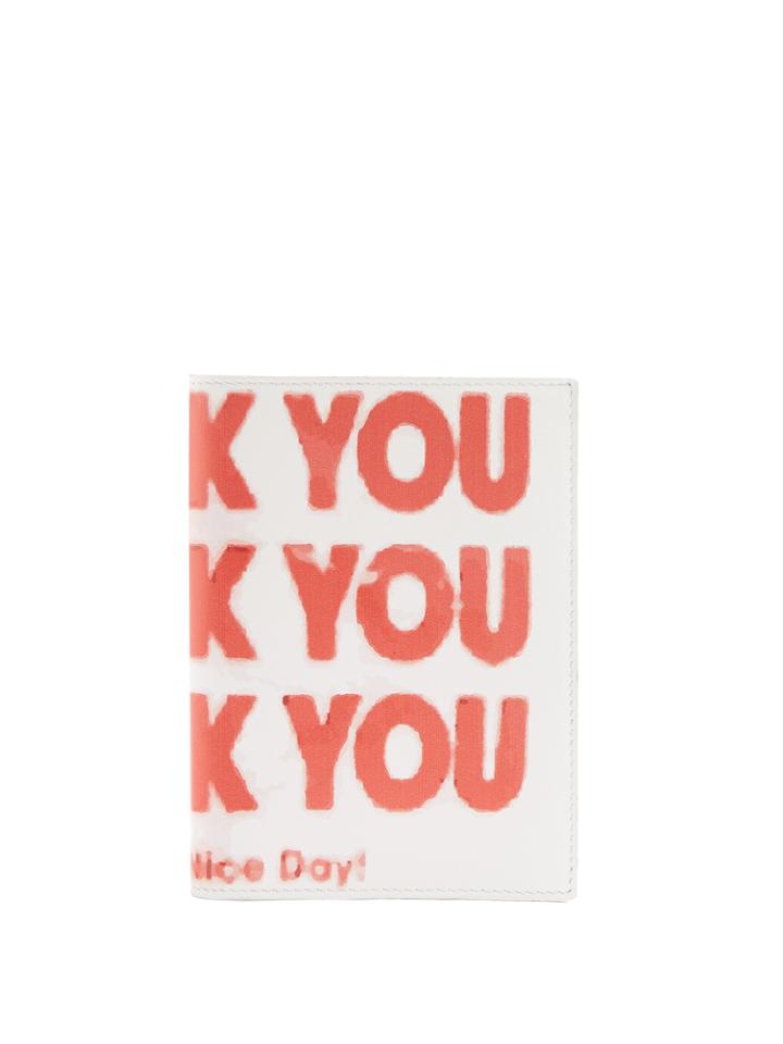 Raf Simons Thank You-print Bi-fold Leather Wallet