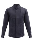 Matchesfashion.com Giorgio Armani - Pintucked-plastron Cotton-blend Poplin Shirt - Mens - Navy