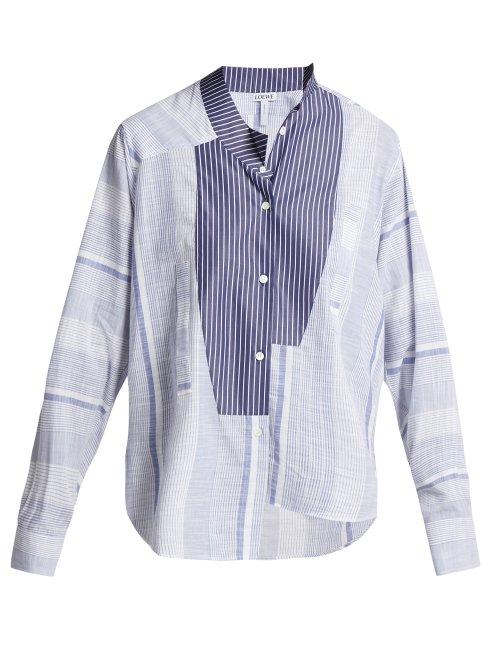 Matchesfashion.com Loewe - Asymmetric Striped Cotton Shirt - Womens - Blue White