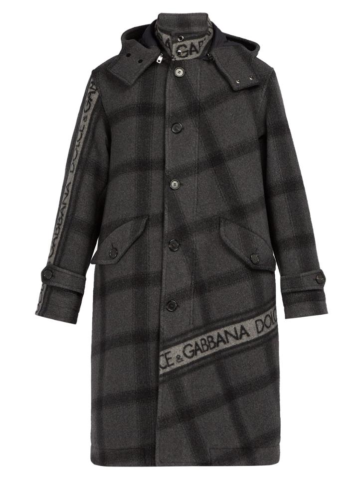 Dolce & Gabbana Logo-print Checked Wool-blend Coat