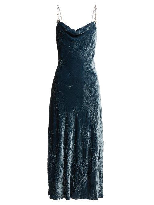 Matchesfashion.com Miu Miu - Cowl Neck Crushed Velvet Dress - Womens - Blue