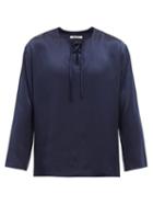 Matchesfashion.com Hecho - Laced Silk Satin Shirt - Mens - Navy