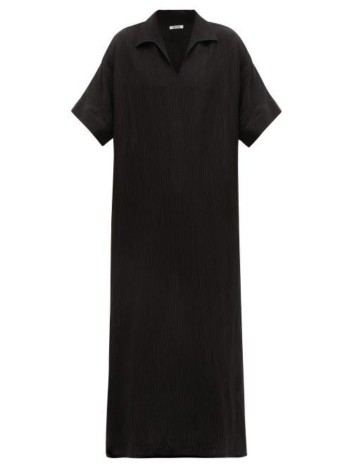 Matchesfashion.com Hecho - Ribbed Silk And Linen Blend Kaftan - Mens - Black