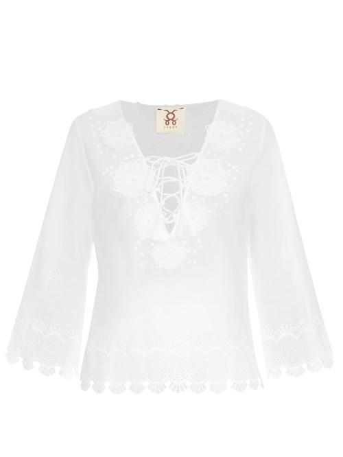 Figue Lunette Floral-appliqu Cotton Top