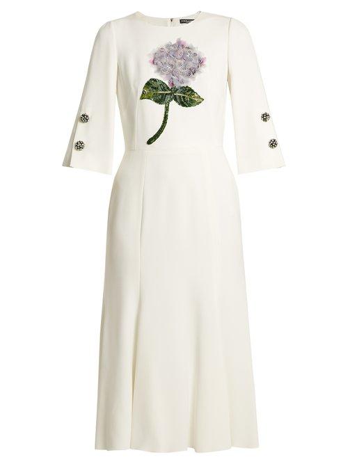 Matchesfashion.com Dolce & Gabbana - Sequin Embellished Flower Appliqu Cady Dress - Womens - White Multi