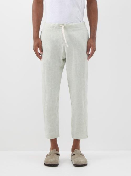 Maran - Drawstring-waist Linen-cambric Trousers - Mens - Light Green