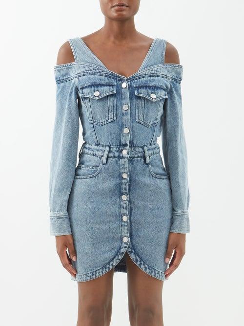 Isabel Marant - Pelona Off-the-shoulder Denim Mini Dress - Womens - Light Denim