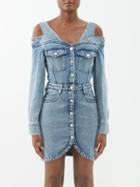 Isabel Marant - Pelona Off-the-shoulder Denim Mini Dress - Womens - Light Denim