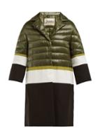 Matchesfashion.com Herno - Contrast Panel Quilted Down Filled Coat - Womens - Green White