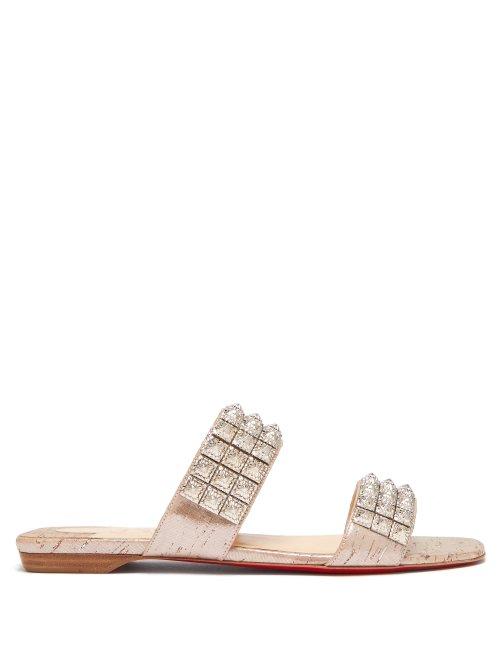 Matchesfashion.com Christian Louboutin - Myriadiam 55 Embellished Double Strap Slides - Womens - Silver