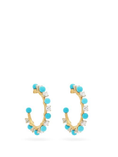 Matchesfashion.com Irene Neuwirth - Diamond, Turquoise & 18kt Gold Hoop Earrings - Womens - Yellow Gold